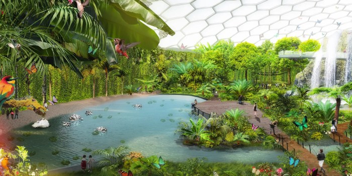 Greenhouse tropical largest goes building into world inside interiors associés rendering designed shows
